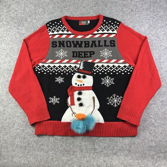 Spencers Ugly Christmas Sweater Adult XXL 2XL Snowballs Deep 3D Knit NO LIGHTS* - Picture 1 of 12
